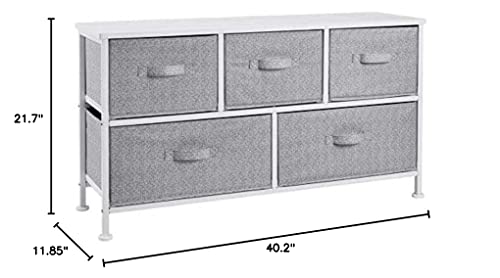 Amazon Basics Extra Wide Fabric 5-Drawer Storage Organizer Unit for Bedroom Closet, White