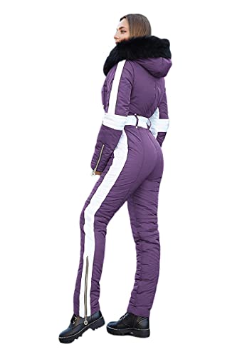 Yousify Womens Winter Onesies Ski Jumpsuits Outdoor Sports Waterproof Snowsuit Removable Fur Collar Coat Jumpsuit
