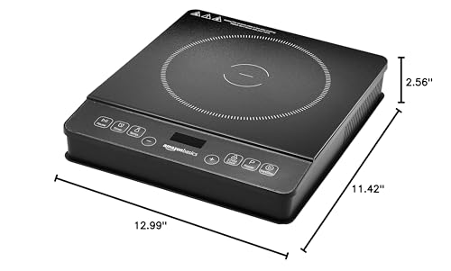 Amazon Basics 1800W Portable Electric Induction Cooktop, Burner and Child Lock, Overheat Protection, Timer, 8 Power Settings, Temperature Control Up to 440°F, for Cookware Diameter 5.7"-8.2", Black