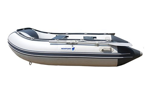 10ft 6in Newport Model Inflatable Dinghy Boat Transom Sport Tender - 5 Person - 15HP USCG Rated, White/Gray