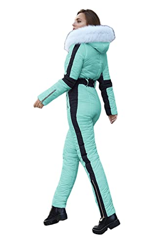 Yousify Womens Winter Onesies Ski Jumpsuits Outdoor Sports Waterproof Snowsuit Removable Fur Collar Coat Jumpsuit