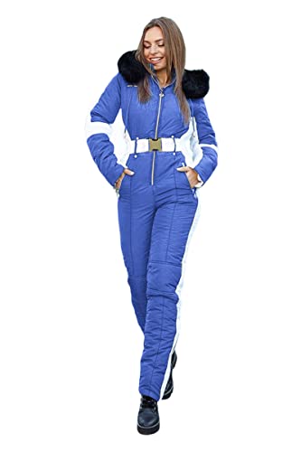 Yousify Womens Winter Onesies Ski Jumpsuits Outdoor Sports Waterproof Snowsuit Removable Fur Collar Coat Jumpsuit