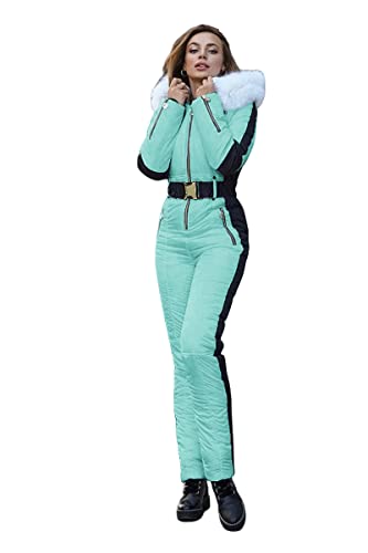 Yousify Womens Winter Onesies Ski Jumpsuits Outdoor Sports Waterproof Snowsuit Removable Fur Collar Coat Jumpsuit
