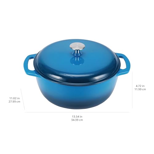 Amazon Basics Cast Iron Dutch Oven Pot with Lid, Enameled, Round, Dual Handles, Heavy-Duty, Medium, 6-Quart, Blue