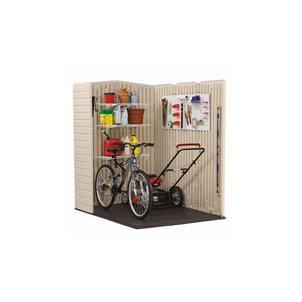 Rubbermaid Medium Vertical Resin Outdoor Storage Shed With Floor (5 x 4 Ft), Weather Resistant, Brown, Organization for Home/Backyard/Pool/Garden/Lawn Tools