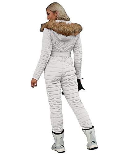 Cicy Bell Womens One Piece Ski Suits Winter Outdoor Sports Jumpsuit Fur Collar Coat Windproof Waterproof Hooded Snowsuit
