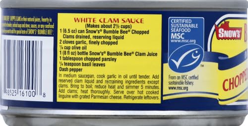 Snow's Ocean Chopped Clams Canned, 51 oz Can - 7g Protein per Serving - Gluten Free, No MSG, 99% Fat Free - Great for Pasta & Seafood Recipes