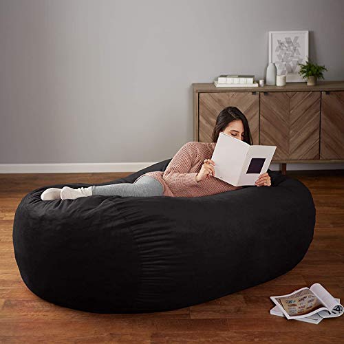 Amazon Basics Large Bean Bag Chair for Adults, 6 ft Memory Foam Filled with Microfiber Cover, Black, for Bedroom, Living Room, Dorm, Relaxation