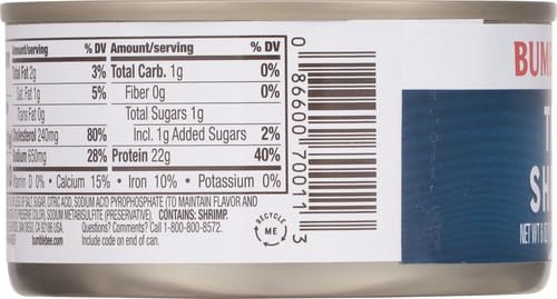 Bumble Bee Tiny Canned Shrimp, 6 oz Can - Shrimp in Water, Cooked, Peeled, Deveined - 22g Protein per Serving - Gluten Free