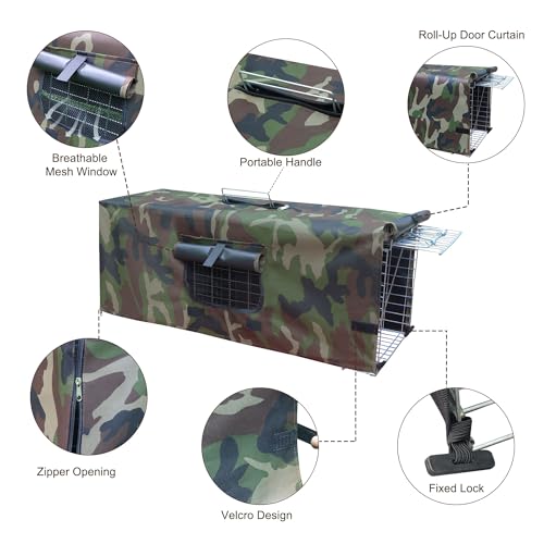Live Animal Trap Cage Cover, Cat Trap for Stray Cats 32 Inch Folding Skunk Trap with Real Door for Raccoons, Opossums, Groundhogs, Skunks, Feral Cats, Squirrels (Only Cover)