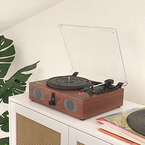 Amazon Basics Desktop Vinyl Record Player Turntable with Bluetooth Playback, Built-in Speakers, 3-Speed, Wireless Playback, Black