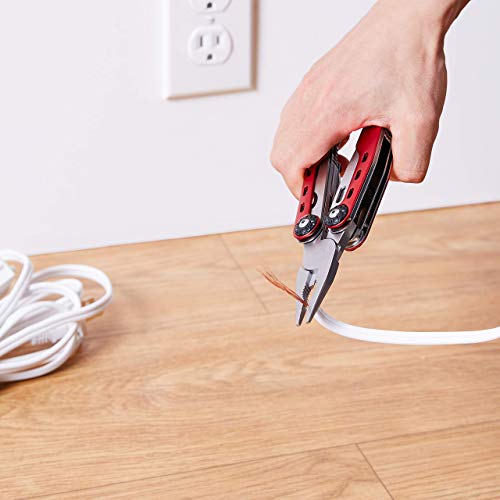 Amazon Basics 10-in-1 Stainless Steel Multitool for Hiking and Survival Gear with Needlenose Pliers, Wire Cutter, Saw, Safety Lock, Nylon Sheath, Red
