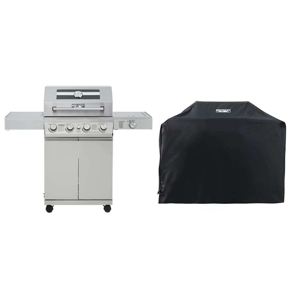 Monument Grills Larger 4-Burner Propane Gas Grills bbq Stainless Steel Heavy-Duty Cabinet Style with Knob Controls Side Burner, Outdoor Use, Mesa 400m