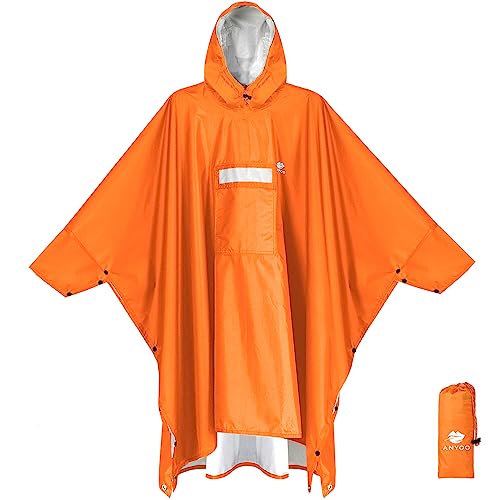 ANYOO Hooded Rain Poncho for Adults Waterproof Lightweight Rain Coat for Men Women Reusable Rain Jacket for Emergency Outdoor