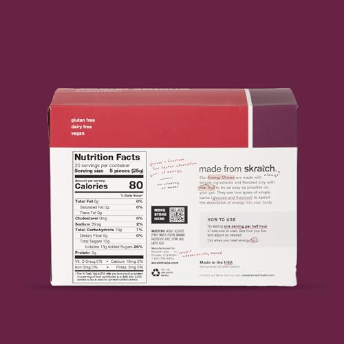 Skratch Labs Energy Chews | Gummies for Running, Cycling, and Sports Performance | Gel Alternative | Raspberry (10 Pack) | Gluten Free, Vegan