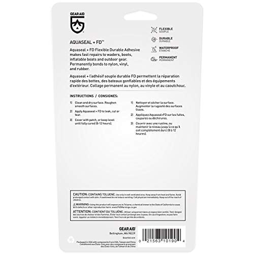 GEAR AID Aquaseal FD Wader and Boot Repair Kit – Waterproof 0.25 oz Adhesive with Two Tenacious Tape Hex Patches (2.5" x 2.8", Black and Clear) for Fixing Holes in Neoprene, Breathable Waders, Boots, and Outdoor Gear