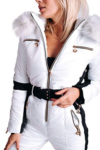 Yousify Womens Winter Onesies Ski Jumpsuits Outdoor Sports Waterproof Snowsuit Removable Fur Collar Coat Jumpsuit