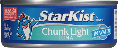 StarKist Chunk Light Tuna in Water, 5 oz (8 Pack) Canned Tuna Fish, Wild Caught, Gluten Free, Ready to Eat, Perfect for Salads, Keto Meals and Snacks, with 20g Protein & 90 Calories Per Serving