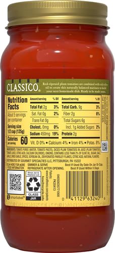 Classico Marinara with Plum Tomatoes & Olive Oil Pasta Sauce (24 oz Jar) (Pack of 3)