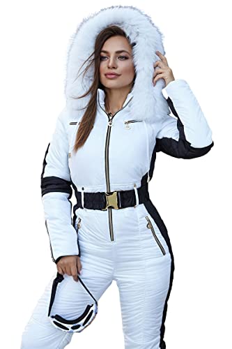 Yousify Womens Winter Onesies Ski Jumpsuits Outdoor Sports Waterproof Snowsuit Removable Fur Collar Coat Jumpsuit