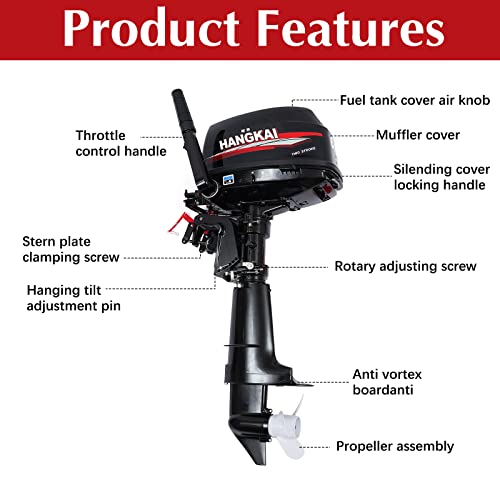 4 Stroke Outboard Motor, 123CC 6.5HP Boat Motor Boat Engine Motor, Heavy Duty Outboard Boat Motor Inflatable Marine Fishing Boat Yacht Engine (Fuel tank and Hoses Not Included)