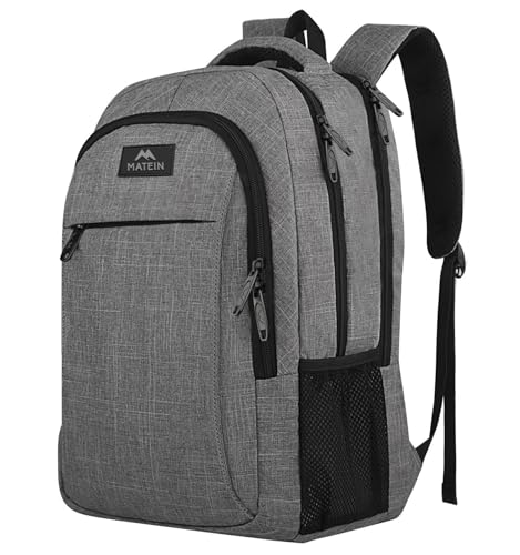 MATEIN Travel Laptop Backpack, Business Anti Theft Slim Sturdy Laptops Backpack Personal Item Bag, Water Resistant College School Computer Bag Gift for Men & Women Fits 15.6 Inch Notebook, Grey