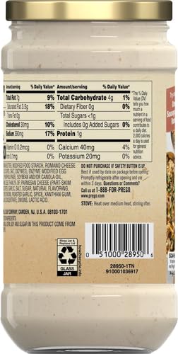 Prego Alfredo Pasta Sauce with Roasted Garlic and Parmesan Cheese, 14.5 oz Jar