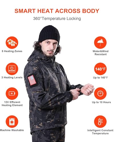 DEWBU Heated Jacket for Men with 12V Battery Pack Winter Outdoor Soft Shell Electric Heating Coat