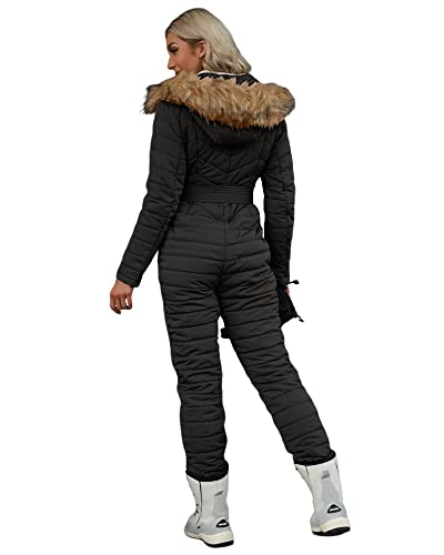 Cicy Bell Womens One Piece Ski Suits Winter Outdoor Sports Jumpsuit Fur Collar Coat Windproof Waterproof Hooded Snowsuit