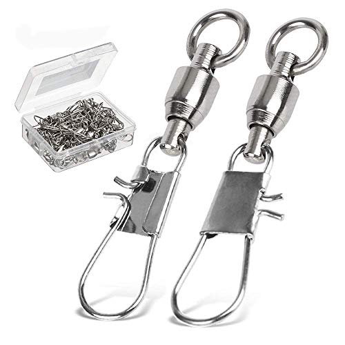 AMYSPORTS Fishing Swivels with Interlock Snap Ball Bearing Swivels Fishing Snap Swivels Saltwater Freshwater Fishing Tackle Leader Lure Jigs Line Fishing Connector