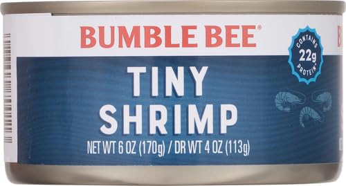 Bumble Bee Tiny Canned Shrimp, 6 oz Can - Shrimp in Water, Cooked, Peeled, Deveined - 22g Protein per Serving - Gluten Free
