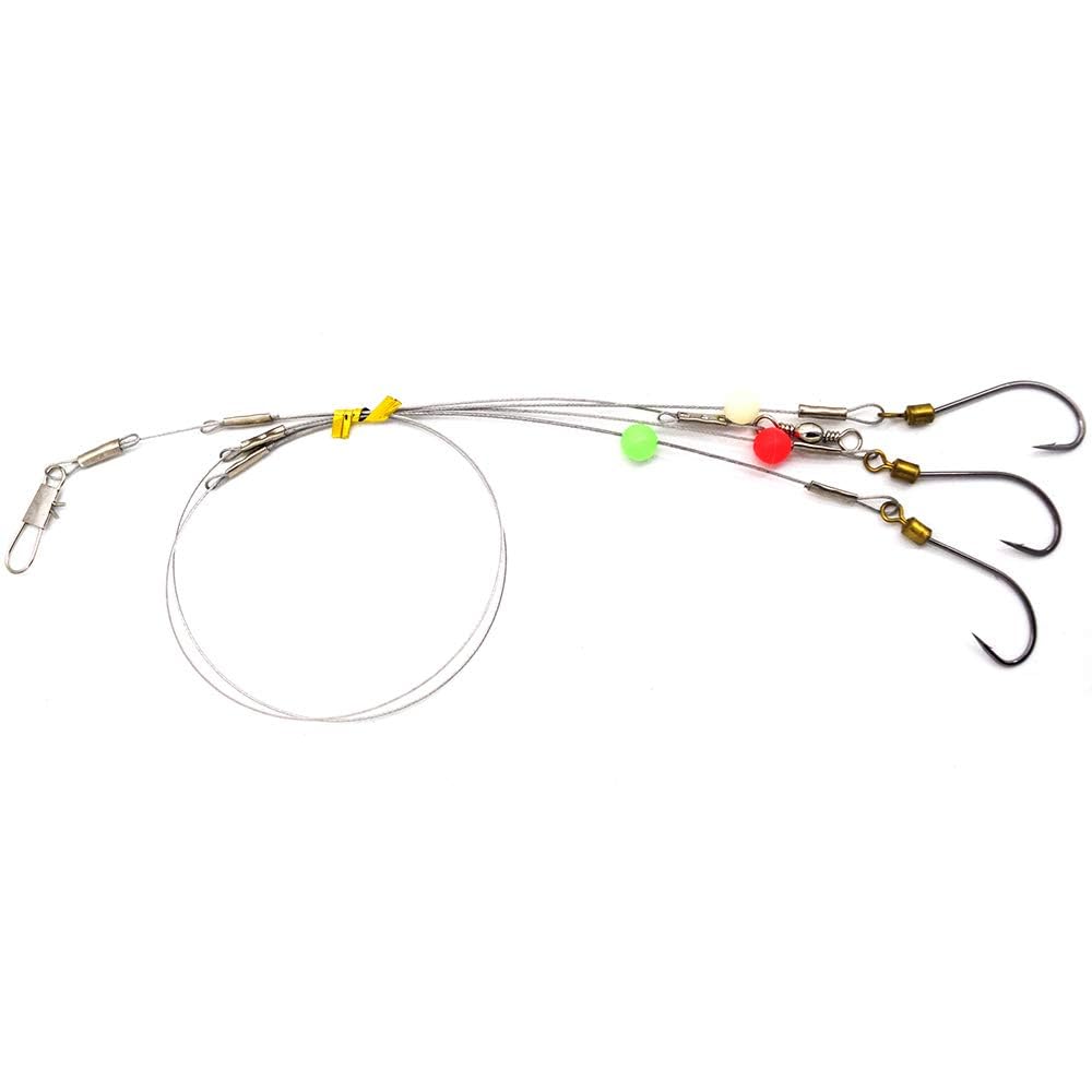 Fishing Hook with Leader,5 Hooks Fishing Rig-7 Strands Nylon Coated Fishing Leader with Swivle,Snap,Hooks