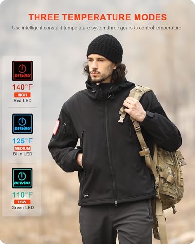 DEWBU Heated Jacket for Men with 12V Battery Pack Winter Outdoor Soft Shell Electric Heating Coat