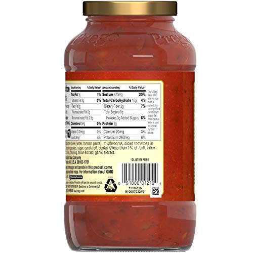 Prego Traditional No Sugar Added Pasta Sauce, 23.5 Oz Jar (Case of 6)