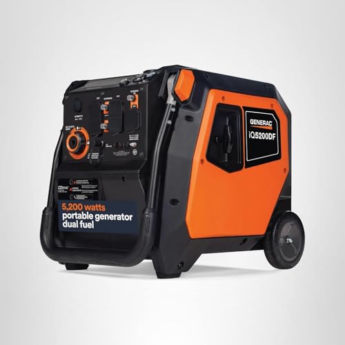 Generac 5,200-Watt Dual-Fuel Portable Inverter Generator - Gas and Propane Compatible - Quiet Operation - Clean, Stable Power - CA Compliant - Great for Home Backup, Camping, and RV Use