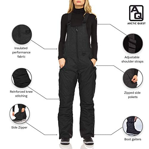 Arctic Quest Womens Ski Snow Bibs Pants Insulated Water Resistant Overalls Snowboarding Winter Waterproof Pants Women