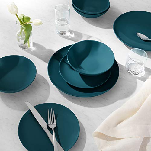 Amazon Basics 18 Pieces Dinnerware Sets, Plates and Bowls, Service for 6, Deep Teal