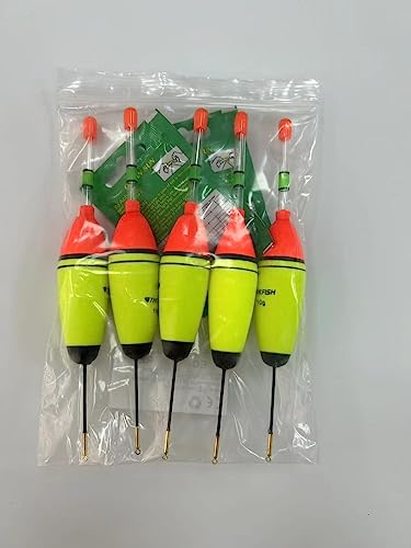 QualyQualy 5Pcs Lighted Fishing Bobbers EVA Foam Fishing Floats and Bobbers + 10Pcs Fishing Glow Sticks, Night Fishing Light Up Bobbers