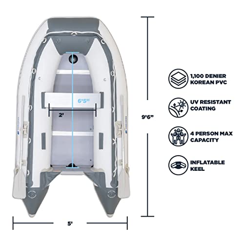 10ft 6in Newport Model Inflatable Dinghy Boat Transom Sport Tender - 5 Person - 15HP USCG Rated, White/Gray