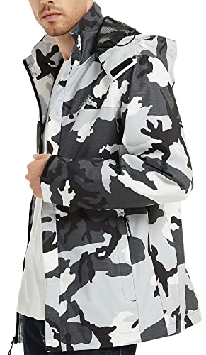 OTU Men's Lightweight Waterproof Hooded Rain Jacket Outdoor Raincoat Shell Jacket for Hiking Travel