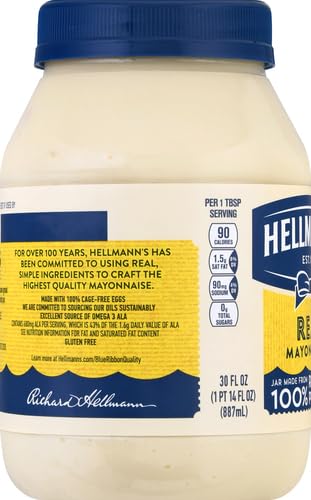 Hellmann's Mayonnaise Real Mayo 1 ct For A Creamy Sandwich Spread or Condiment Rich in Omega-3 ALA, Gluten Free 30 oz