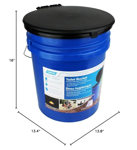 Camco Portable Toilet Bucket with Seat & Lid – 5-Gallon Camping Toilet with Bag Liners & Carry Handle – Lightweight, Easy to Clean, Durable – Ideal for Outdoor, RV, Hunting & Emergency Use (41549)