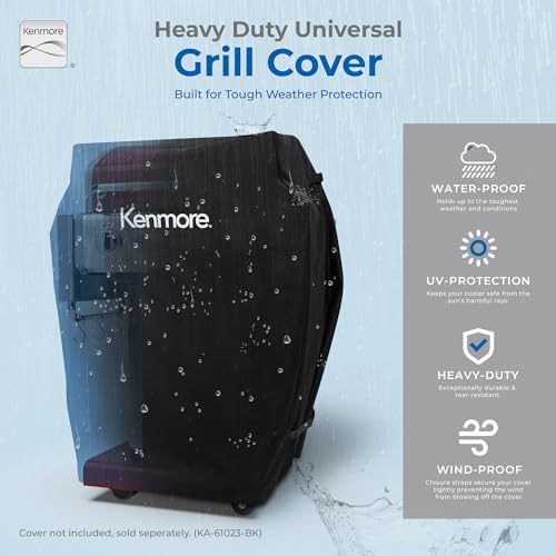 Kenmore 3-Burner Propane BBQ Grill, 30,000 BTUs Gas Grill with Cast Iron Cooking Grates, Folding Side Tables & Wheels, Outdoor Grill with Tool Hooks, Azure Blue