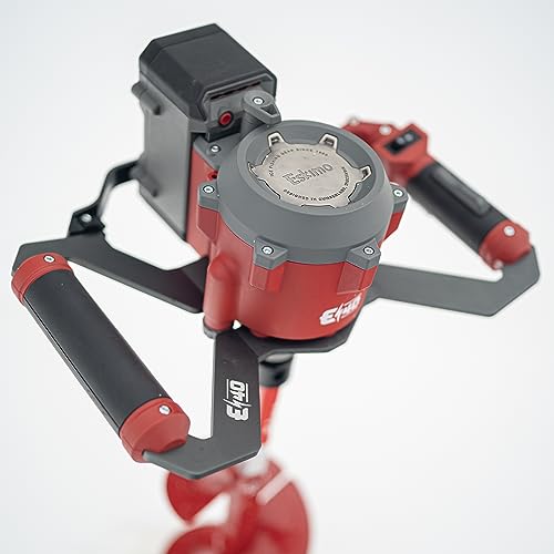 Eskimo E40 Electric Ice Fishing Auger, Full Power 40v Lithium-ion Battery, Lightweight Powerhead, Turbo Cutting System, Multi-Edge Blades, Red