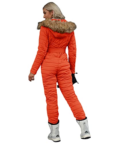 Cicy Bell Womens One Piece Ski Suits Winter Outdoor Sports Jumpsuit Fur Collar Coat Windproof Waterproof Hooded Snowsuit