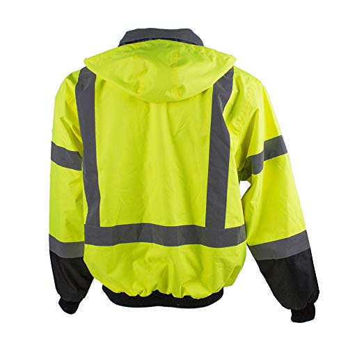 Pioneer Hi Vis Safety Bomber for Men - Waterproof, Reflective ANSI Class 3 Winter Rain Jacket with Detachable Hood