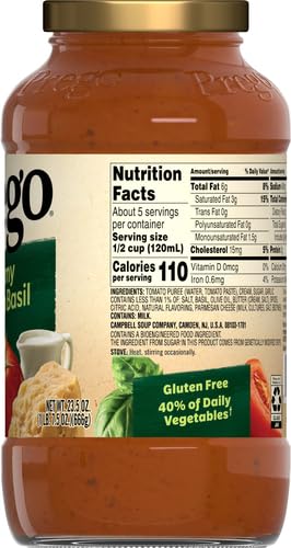 Prego Traditional No Sugar Added Pasta Sauce, 23.5 Oz Jar (Case of 6)