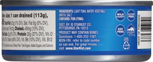 StarKist Chunk Light Tuna in Water, 5 oz (8 Pack) Canned Tuna Fish, Wild Caught, Gluten Free, Ready to Eat, Perfect for Salads, Keto Meals and Snacks, with 20g Protein & 90 Calories Per Serving