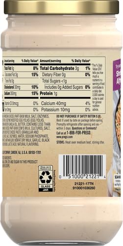 Prego Alfredo Pasta Sauce with Roasted Garlic and Parmesan Cheese, 14.5 oz Jar