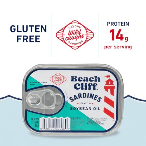 Beach Cliff Sardines in Water, 3.75 oz Can (Pack of 12) - Wild Caught Sardines - 12g Protein per Serving - Gluten Free, Keto Friendly